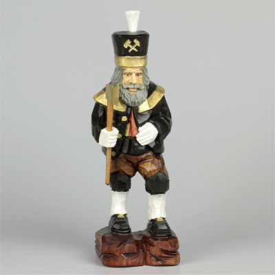 Geschnitzter Bergmann, farbig, Haar farbig, Hut schwarz, 25 cm
