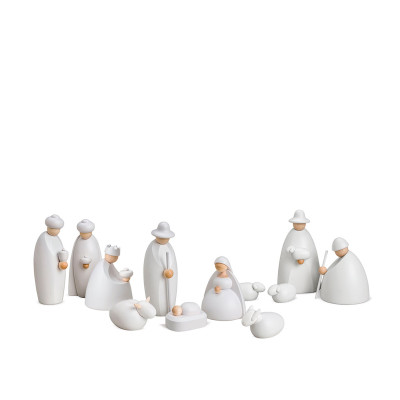 Weihnachtskrippe Krippenfiguren als Set, 12-teilig, weiß lasiert