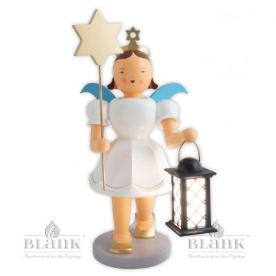 Kurzrockengel mit Stern und Laterne farbig, elektrische Beleuchtung, 50 cm