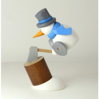 Schneemann Otto beim Holz hacken