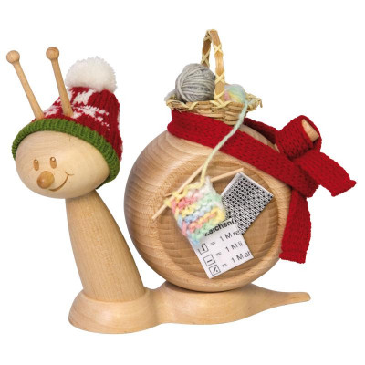 Räucherfigur Schnecke mit Strickzeug