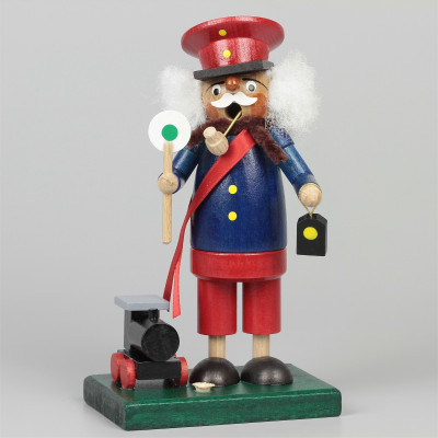 Räuchermann Schaffner mit Lokomotive