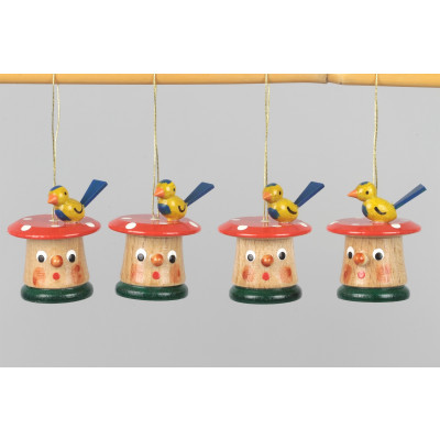 Baumbehang Fliegenpilz mit Vogel, 4-teilig