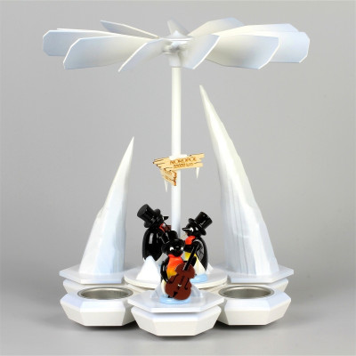 Teelichtpyramide Pinguinband, weiß
