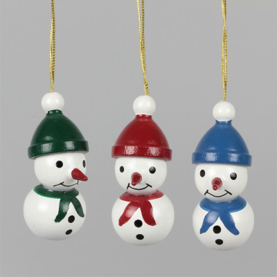 Baumbehang Mini-Schneemänner mit Mütze farbig, 3-teilig