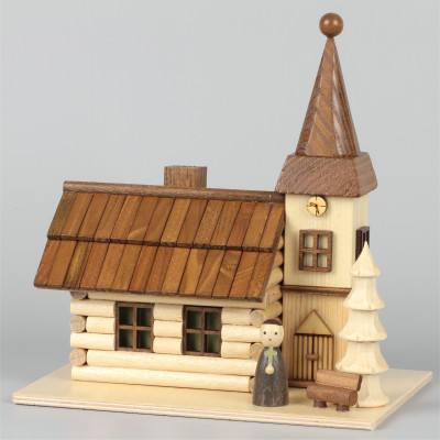 LED-Lichterhaus Räucherhaus Dorfkirche mit Pfarrer