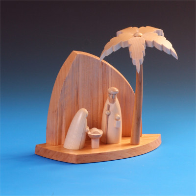 Felsenkrippe natur mit Heiliger Familie & Palme