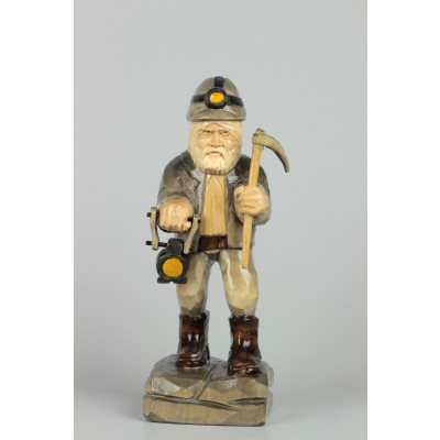 Geschnitzter Bergmann in Arbeitskleidung, 24 cm