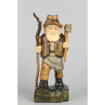 Geschnitzter Holzfäller farbig, 23 cm