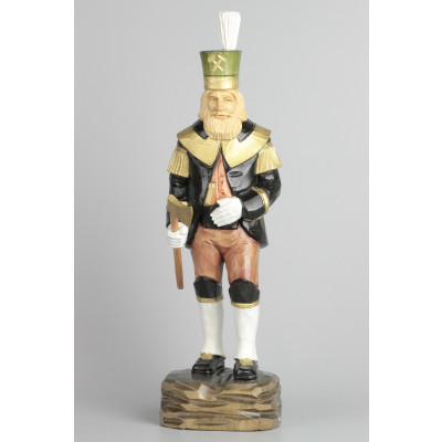 Geschnitzter Bergmann, farbig, Haar farbig, Hut grün, 34 cm