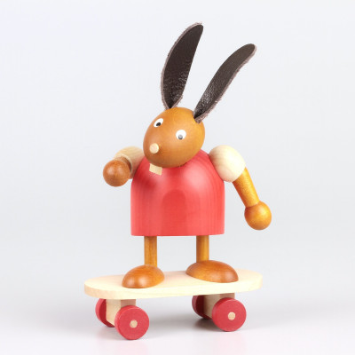Hase mit Skateboard, rot, 7 cm