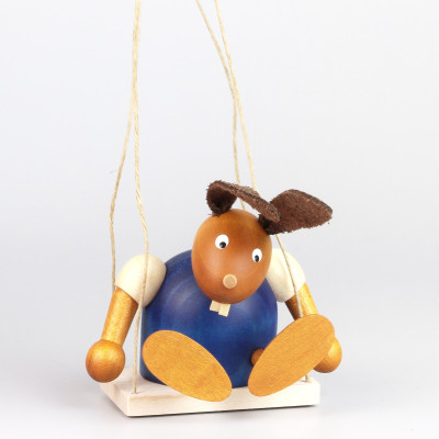 Hase auf Schaukel, blau, 7 cm