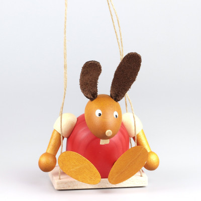 Hase auf Schaukel, rot, 7 cm