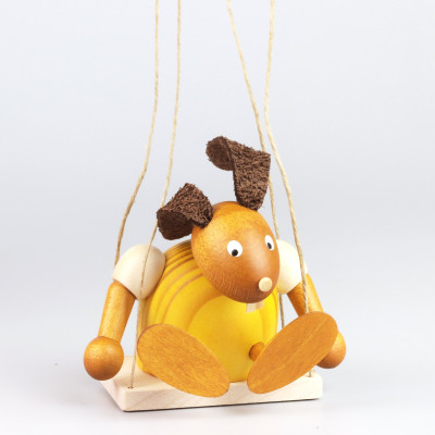 Hase auf Schaukel, gelb, 7 cm