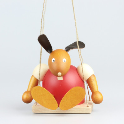 Hase auf Schaukel, rot, 11 cm