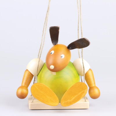 Hase auf Schaukel, grün, 11 cm