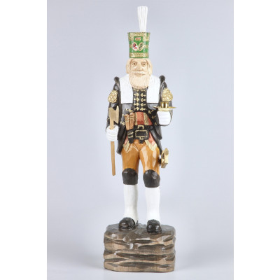 Geschnitzter Bergmann mit Messing-Kerzenhalter, farbig, Haar natur, Exklusiv - 47 cm