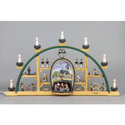 Schwibbogen Schneeberg St. Wolfgang Kirche buntes Bild