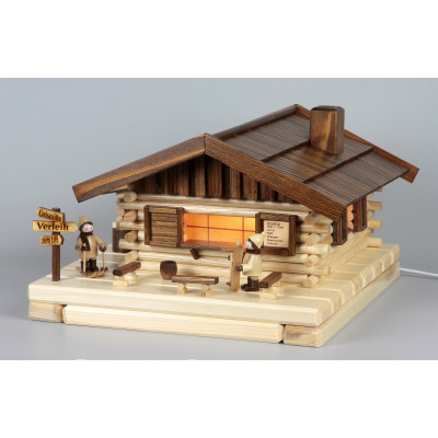 Lichterhaus Räucherhaus Blockhütte Skihütte mit Figuren