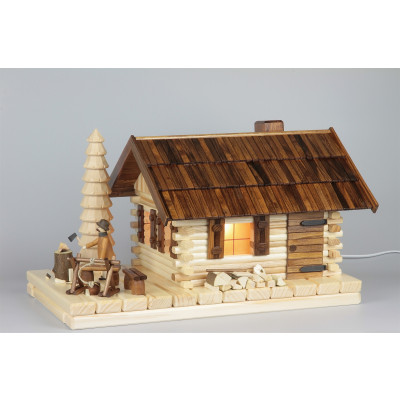 Lichterhaus Räucherhaus Blockhütte mit Figur