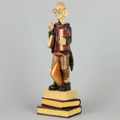 Geschnitzter Lehrer Lämpel farbig, 31 cm