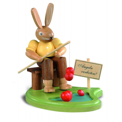 Hase Angler am Teich lasiert