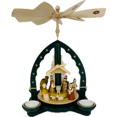 Weihnachtspyramide Christi Geburt für Teelicht und Kerzen grün - 27 cm