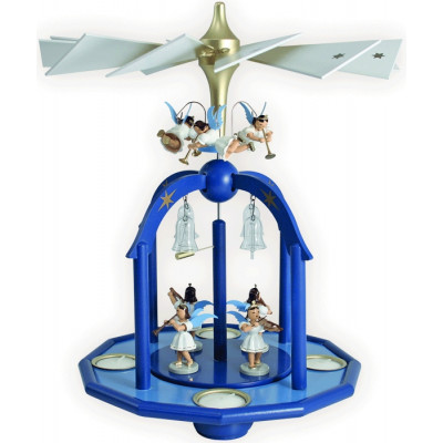 Teelichtpyramide mit 7 Engel und Glasglöckchen farbig