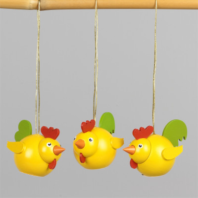 Baumbehang Kugelfiguren Mini-Hühnergruppe gelb, 3-teilig