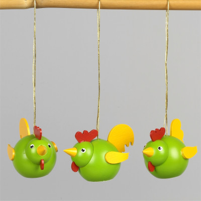 Baumbehang Kugelfiguren Mini-Hühnergruppe grün, 3-teilig