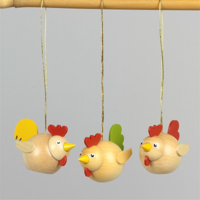 Baumbehang Kugelfiguren Mini-Hühnergruppe natur, 3-teilig