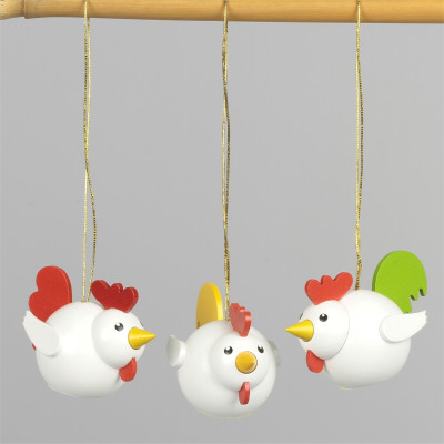Baumbehang Kugelfiguren Mini-Hühnergruppe weiß, 3-teilig