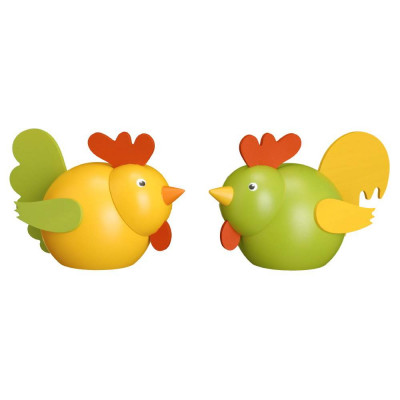 Kugelfiguren Hahn und Huhn gelb/grün, 2-teilig