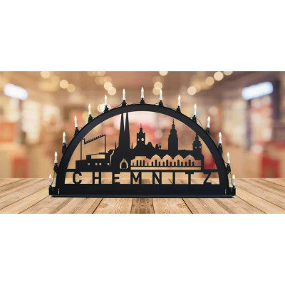 LED Metall Außenschwibbogen Stadtmotiv Chemnitz 1,50 x 0,75 Meter