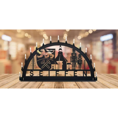 LED Metall Außenschwibbogen Stadtmotiv Seiffen 1,50 x 0,75 Meter