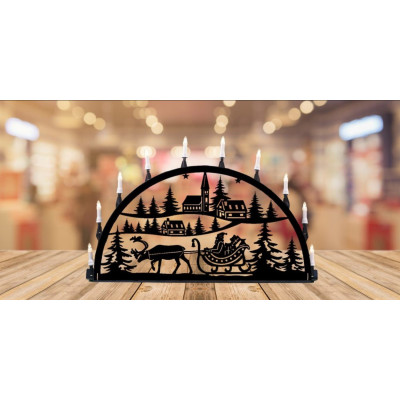 LED Metall Außenschwibbogen Weihnachtsmann mit Kutsche 1,00 x 0,50 Meter