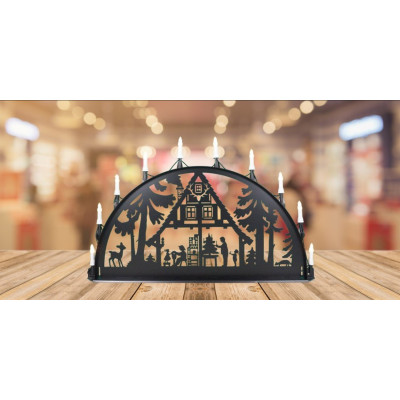 LED Metall Außenschwibbogen Waldhaus 1,00 x 0,50 Meter