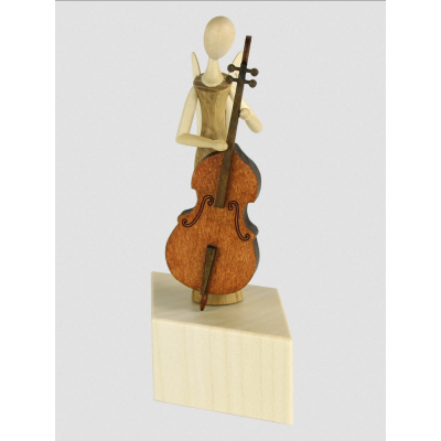 Sternkopf-Engel aus Robinie klein mit Bassgeige auf Sockel