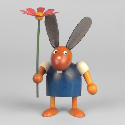 Hase mit Blume, blau, 7 cm