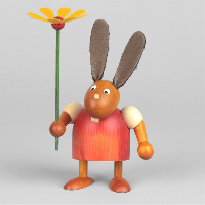 Hase mit Blume, rot, 7 cm