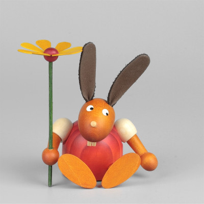 Hase mit Blume, sitzend, rot, 7 cm