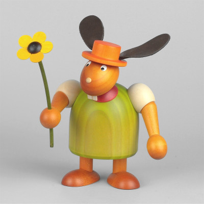 Hase mit Hut und Blume, grün, 17 cm