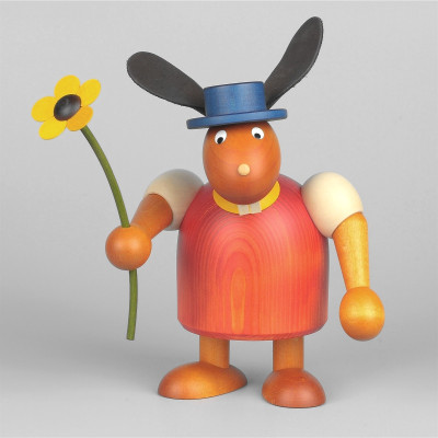 Hase mit Hut und Blume, rot, 17 cm