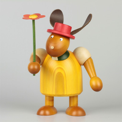 Hase mit Hut und Blume, gelb, 17 cm