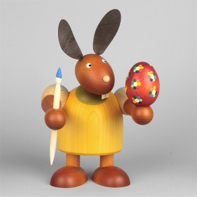 Hase mit Pinsel und Ei, gelb, 24 cm