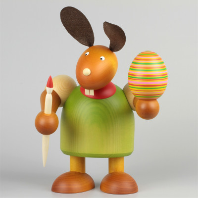 Hase mit Pinsel und Ei, grün, 24 cm