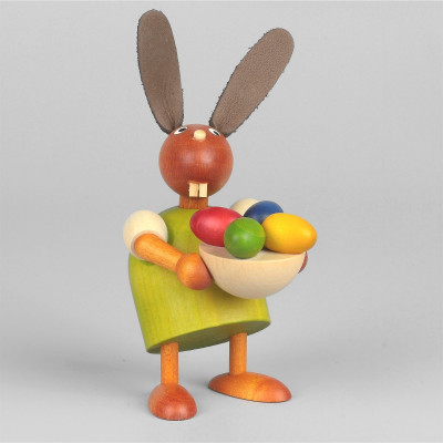 Hase mit Osternest, grün, 7 cm