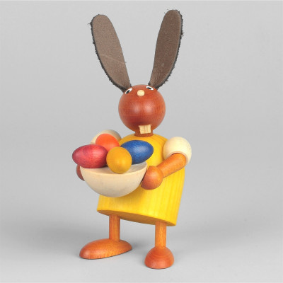 Hase mit Osternest, gelb, 7 cm