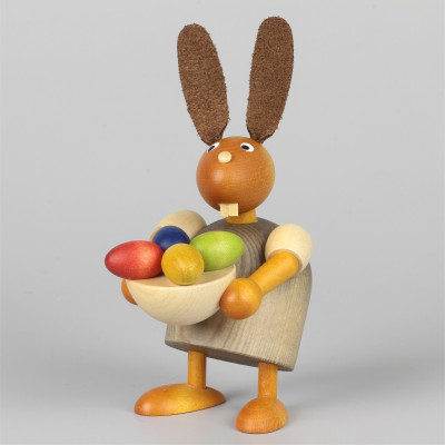 Hase mit Osternest, grau, 7 cm