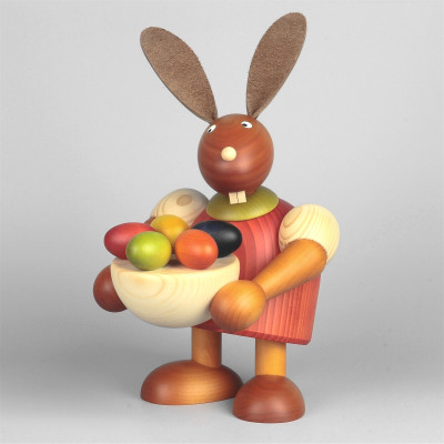 Hase mit Osternest, rot, 24 cm
